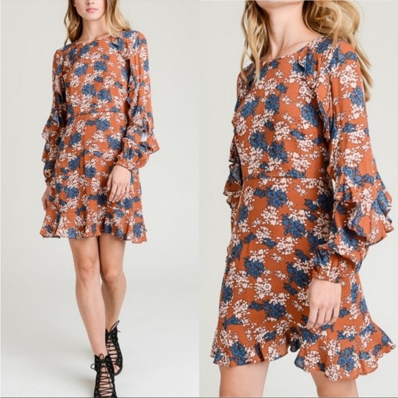 Le Lis Dresses & Skirts - HP!🎉 Rust Floral Mini Dress 🧡